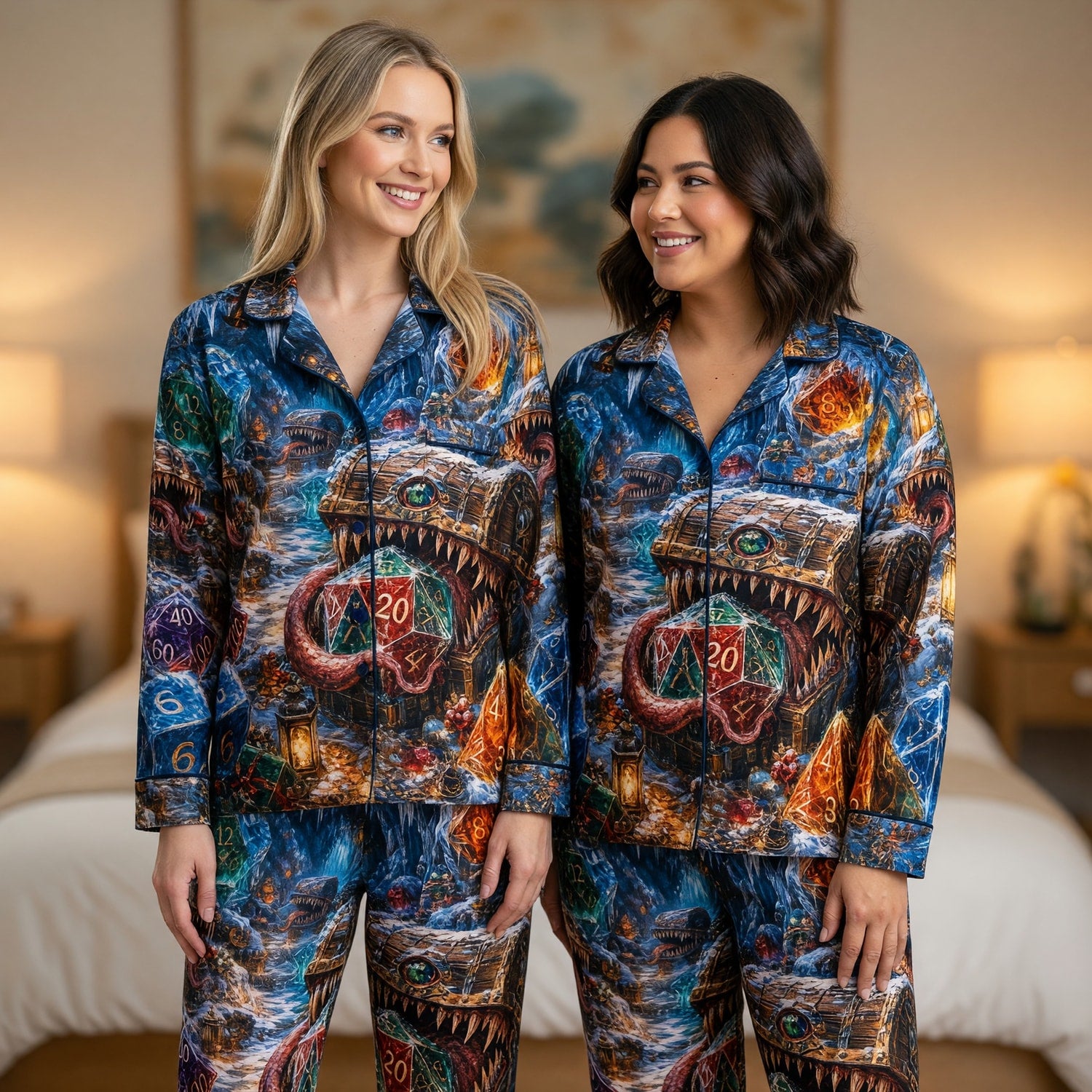Christmas Mimic Thick Pajama Set - Fantasy Dice Holiday Sleepwear