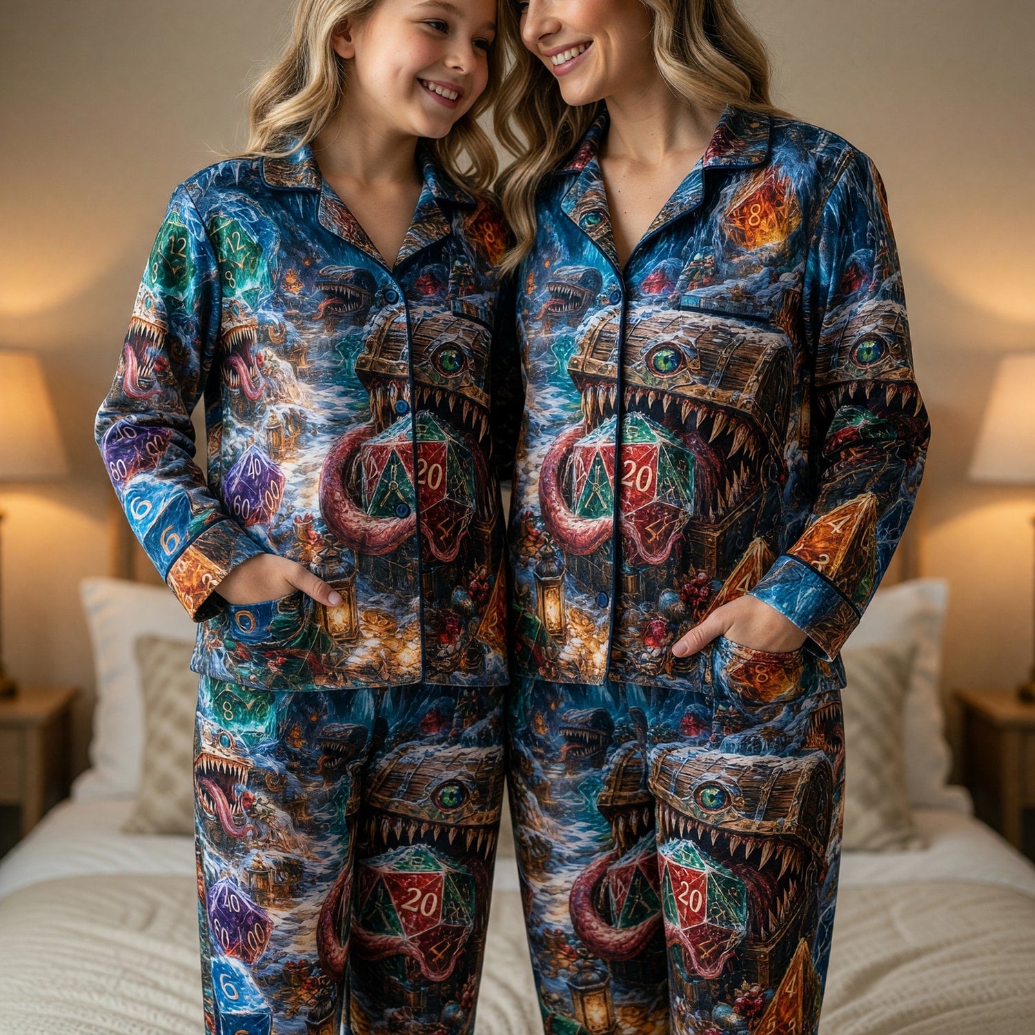 Christmas Mimic Thick Pajama Set - Fantasy Dice Holiday Sleepwear