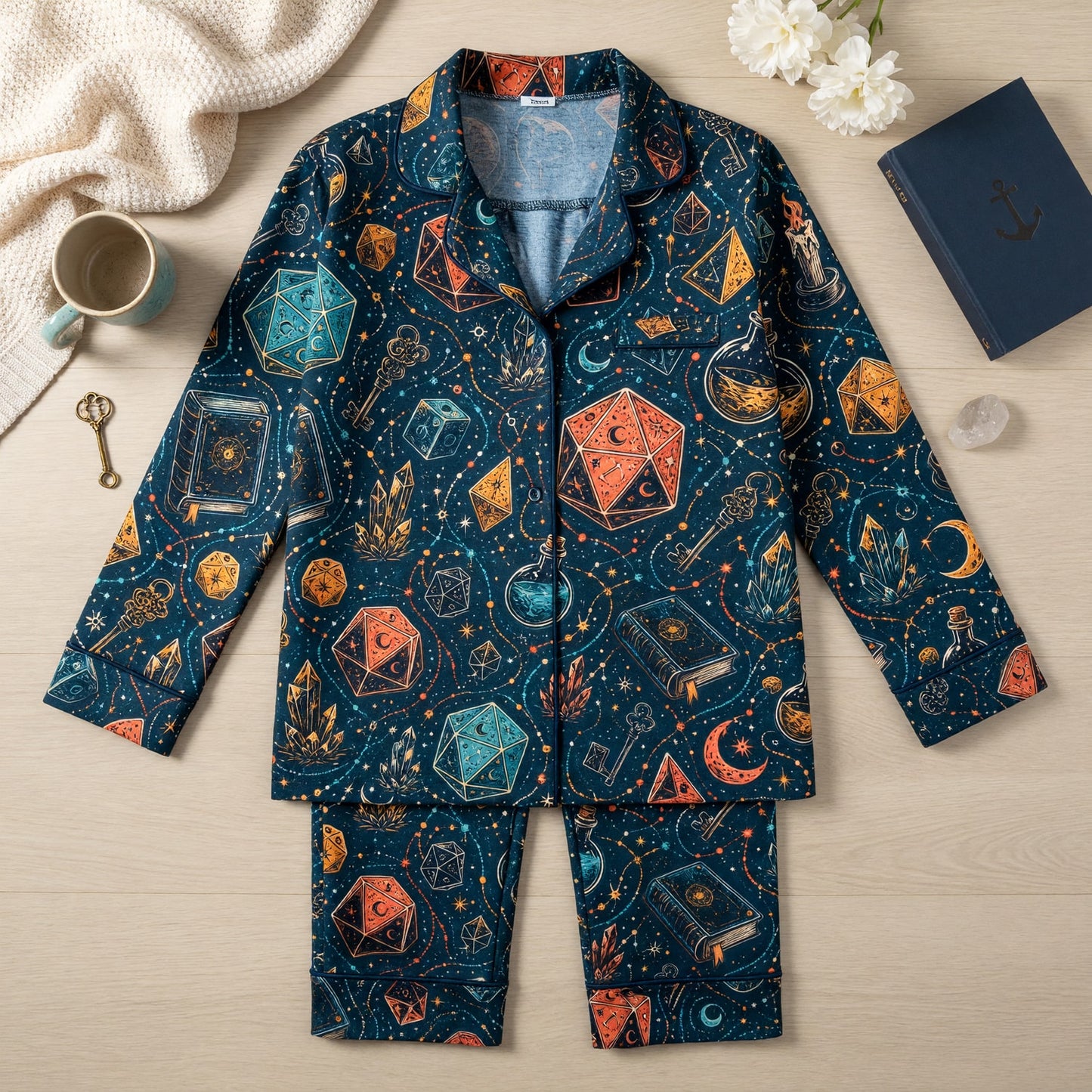 Mystic Dice Thick Pajama Set - Fantasy Wizard RPG Sleepwear