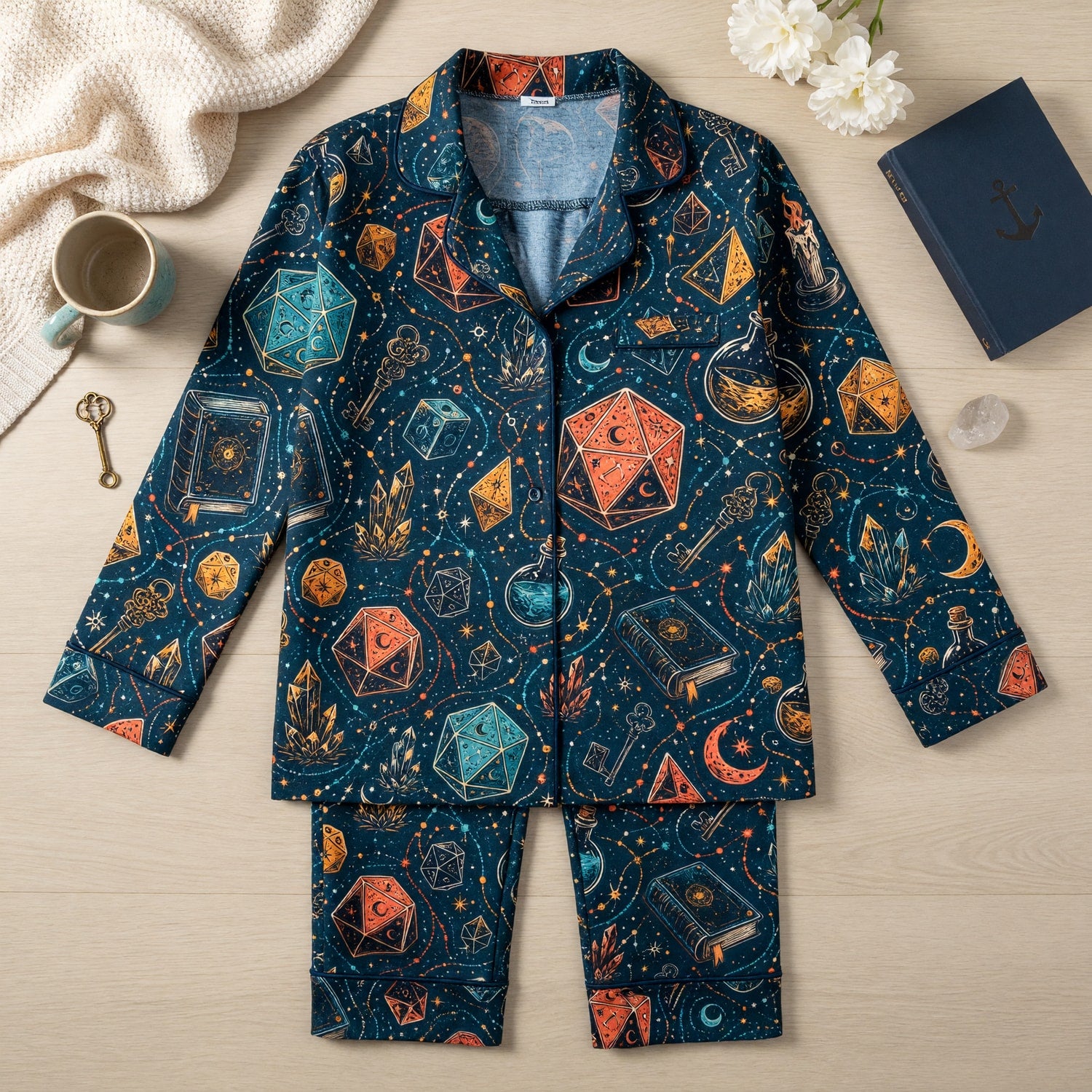 Mystic Dice Thick Pajama Set - Fantasy Wizard RPG Sleepwear