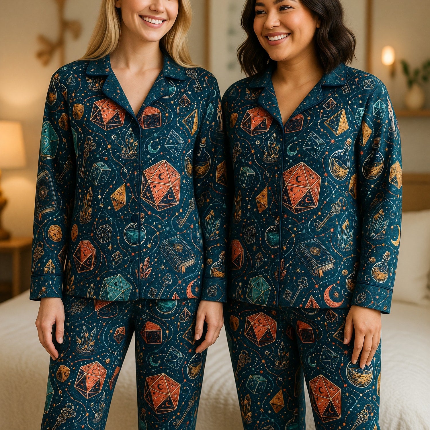 Mystic Dice Thick Pajama Set - Fantasy Wizard RPG Sleepwear