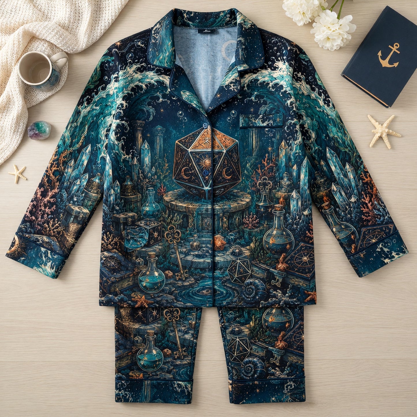 Fantasy D20 Mystic Thick Pajama Set - Celestial Ocean Dice