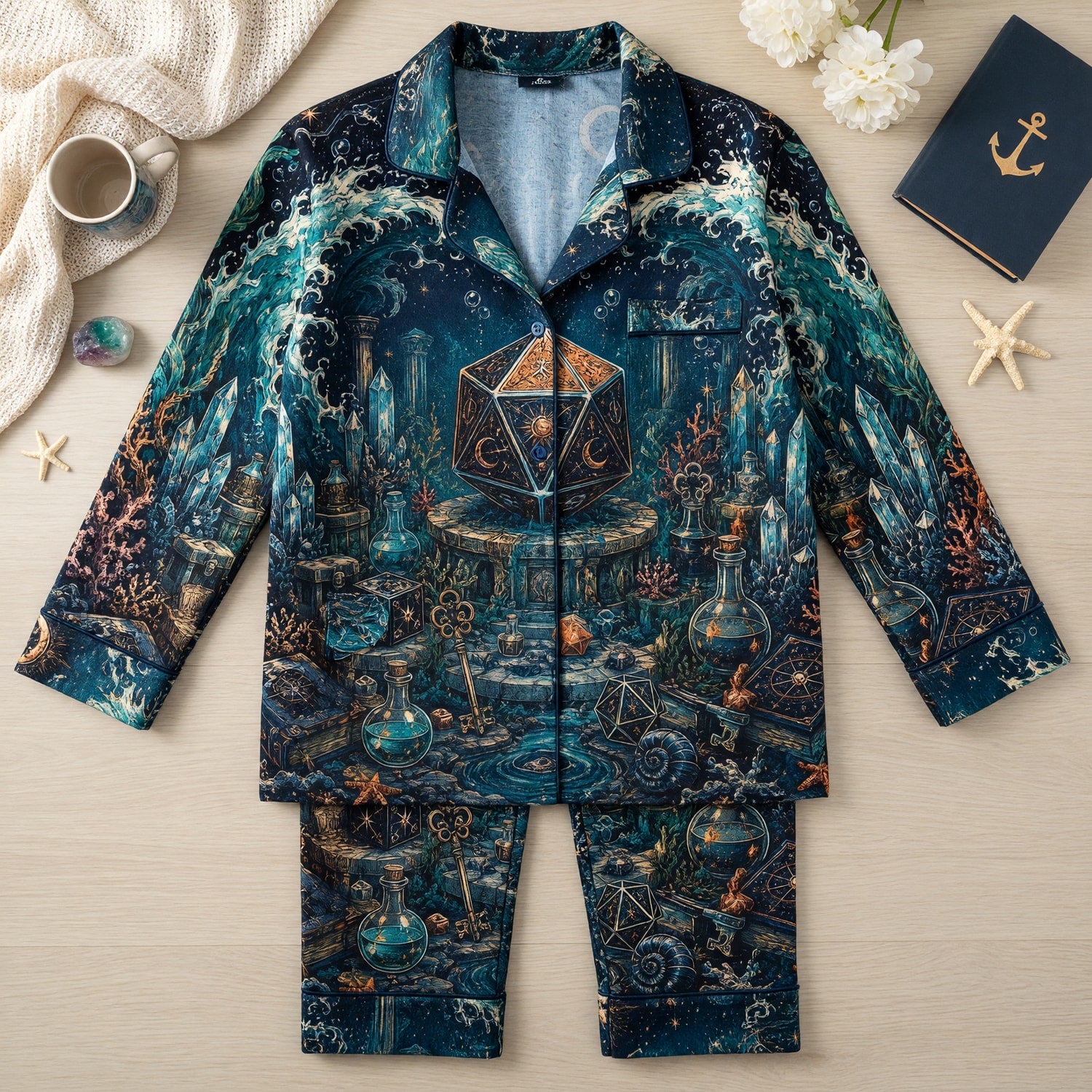 Fantasy D20 Mystic Thick Pajama Set - Celestial Ocean Dice