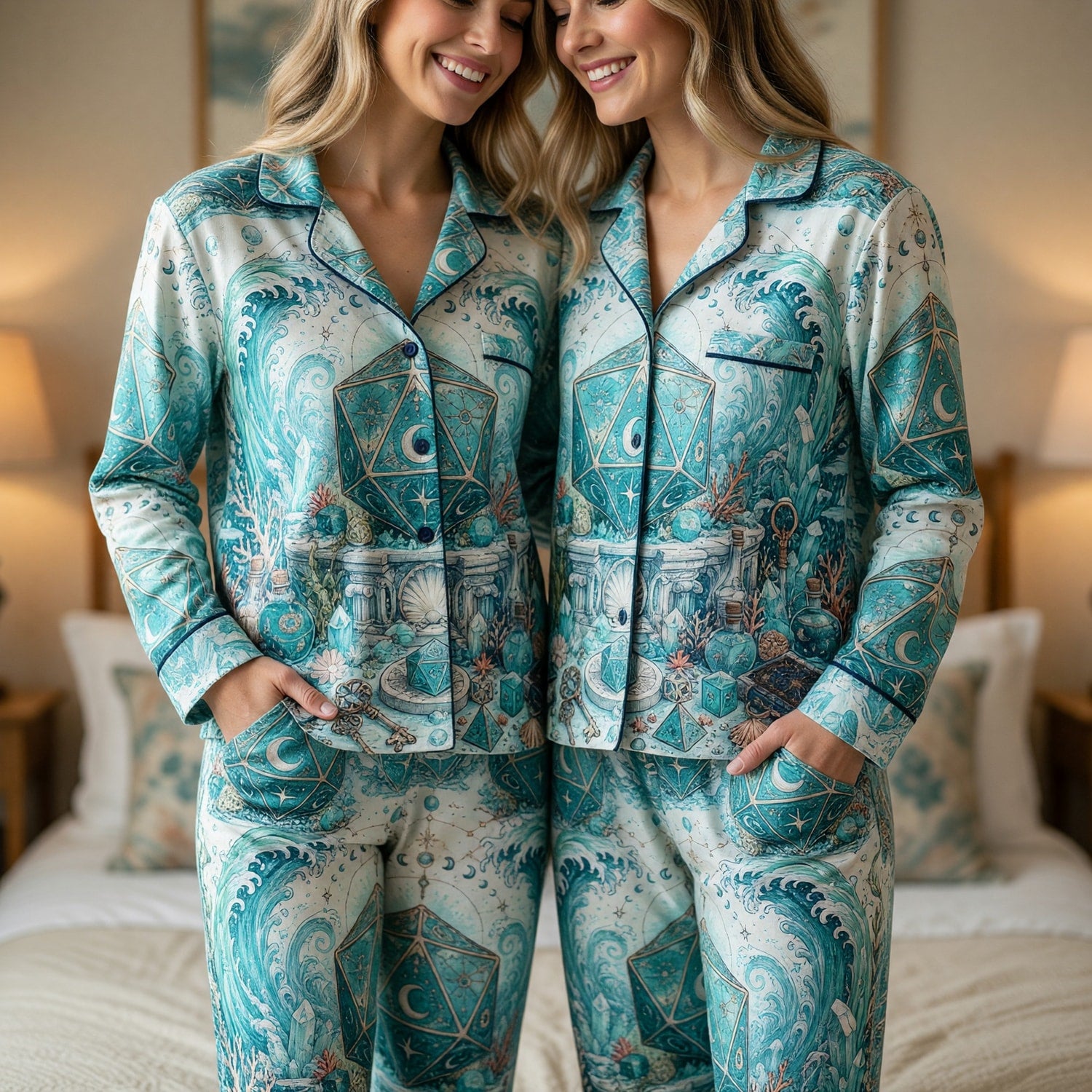 Mystic Ocean D20 Dice Thick Pajama Set - Fantasy RPG Sleepwear