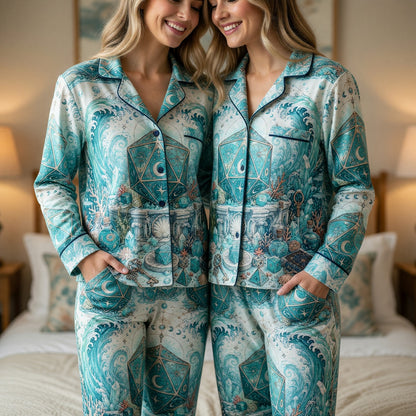 Mystic Ocean D20 Dice Thick Pajama Set - Fantasy RPG Sleepwear