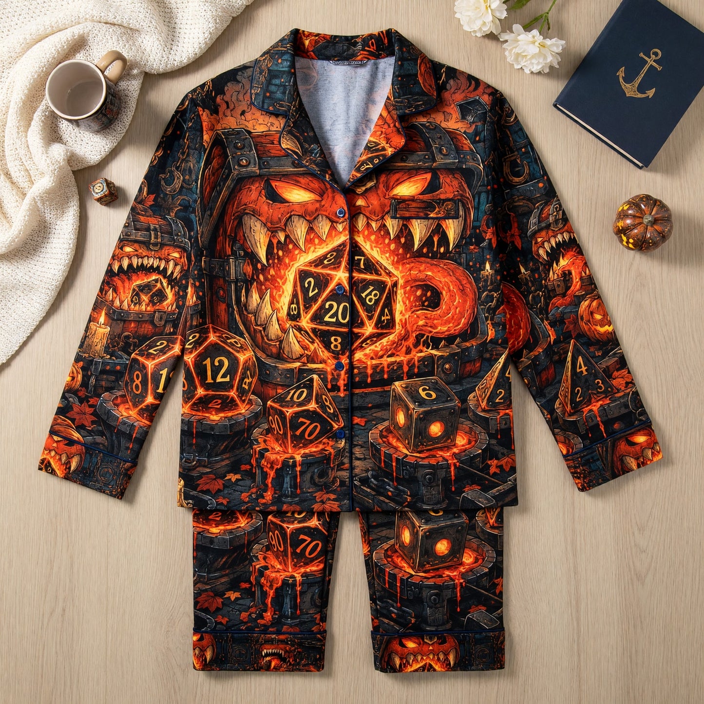 Halloween Dice Pajama Set - Spooky D20 RPG Gamer Sleepwear