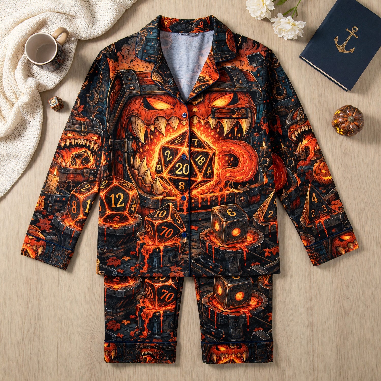 Halloween Dice Pajama Set - Spooky D20 RPG Gamer Sleepwear