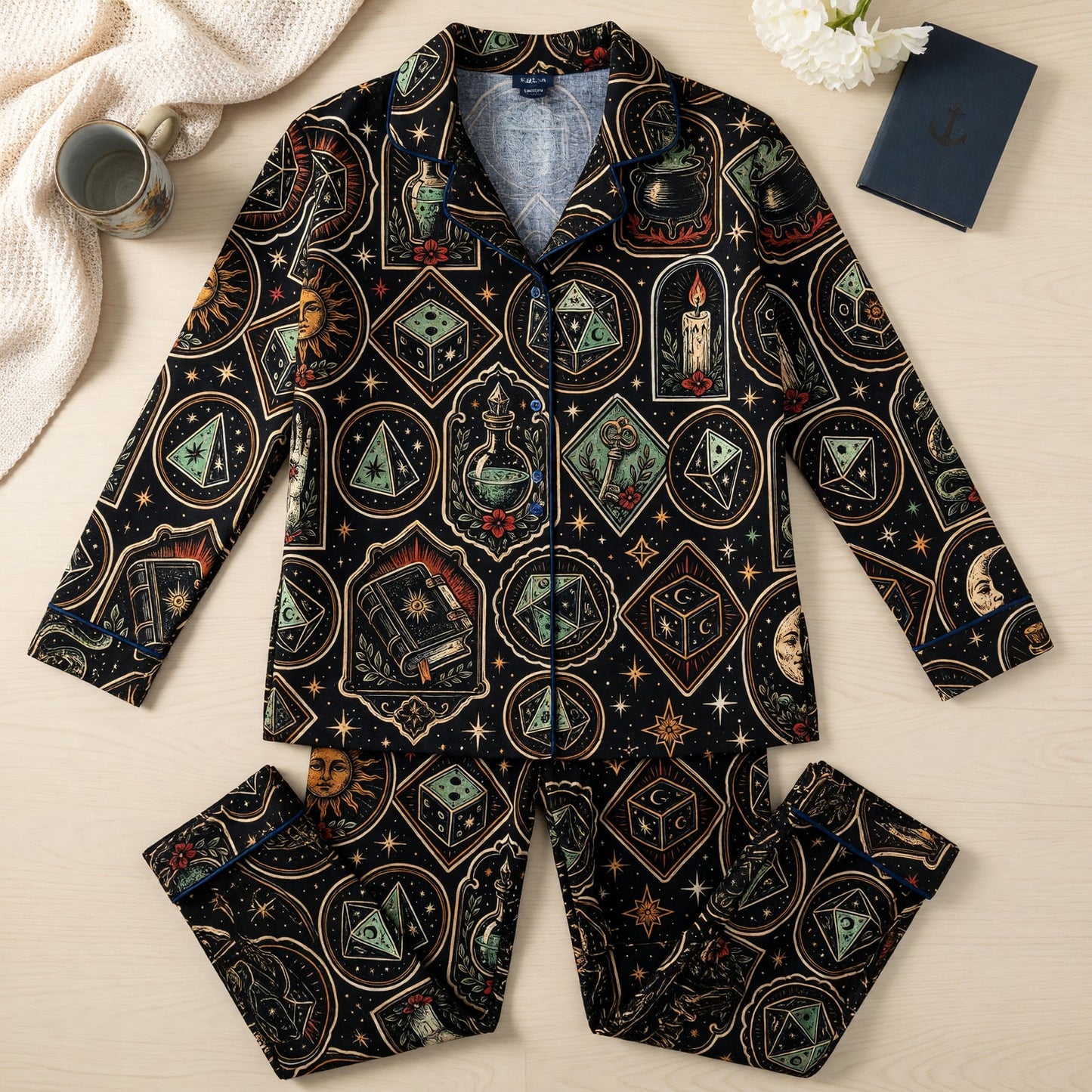 Occult D20 Dice Thick Pajama Set - Mystic Witchcraft Nightwear