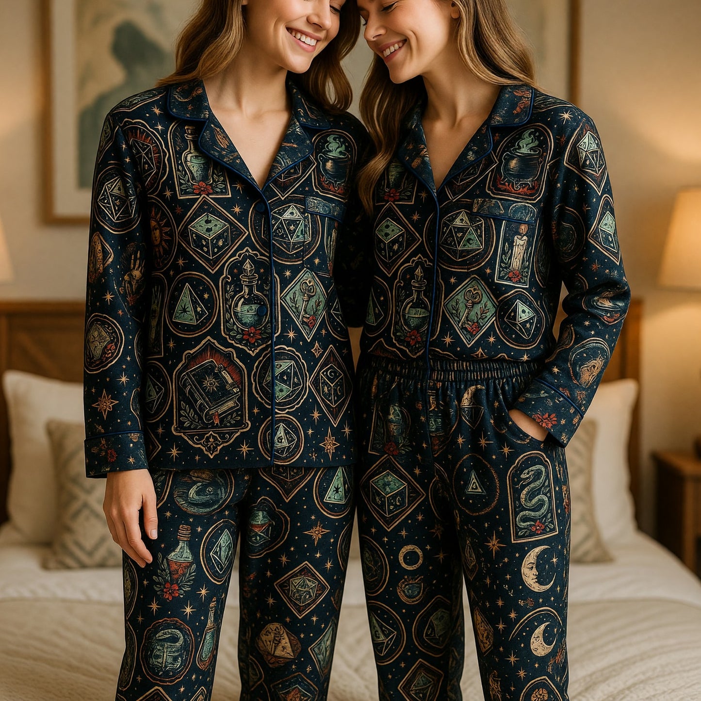 Occult D20 Dice Thick Pajama Set - Mystic Witchcraft Nightwear