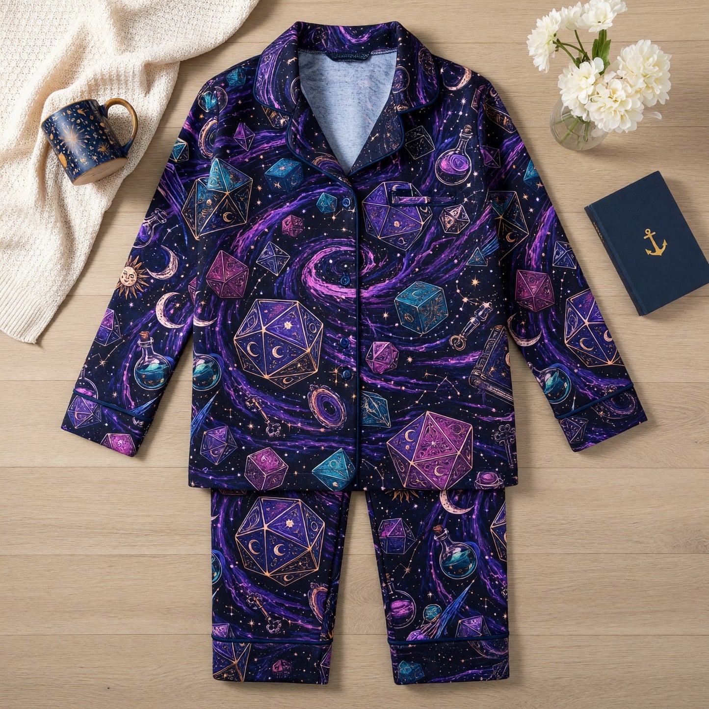 Mystic Dice Pajama Set - Celestial Galaxy RPG Sleepwear