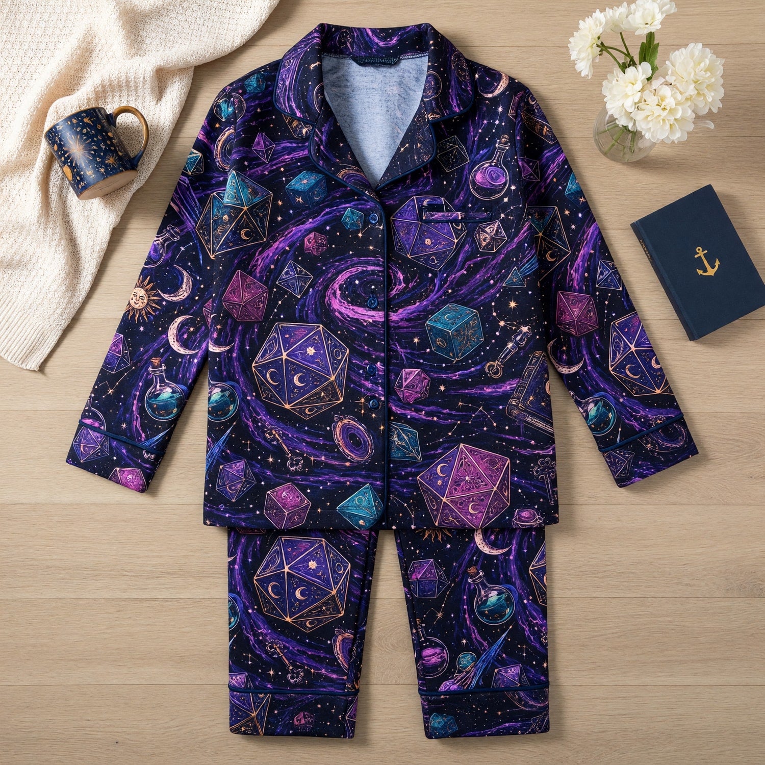 Mystic Dice Pajama Set - Celestial Galaxy RPG Sleepwear