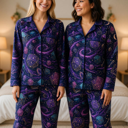 Mystic Dice Pajama Set - Celestial Galaxy RPG Sleepwear