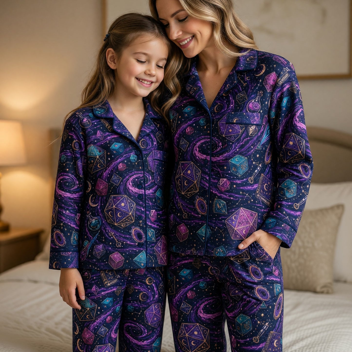 Mystic Dice Pajama Set - Celestial Galaxy RPG Sleepwear