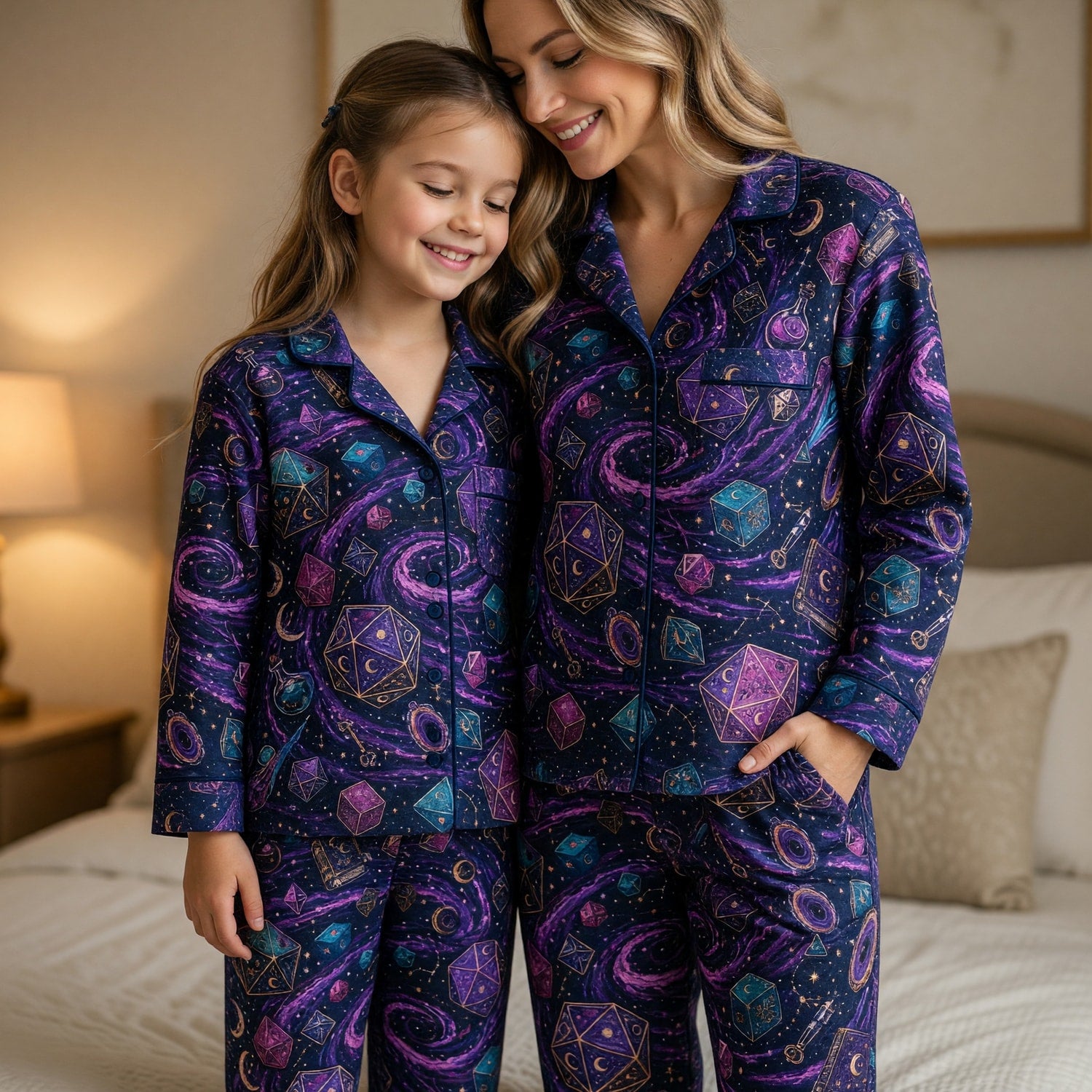 Mystic Dice Pajama Set - Celestial Galaxy RPG Sleepwear