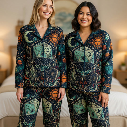 Fantasy Dungeon Celestial Dice Pajama Set - Mystic RPG Nightwear