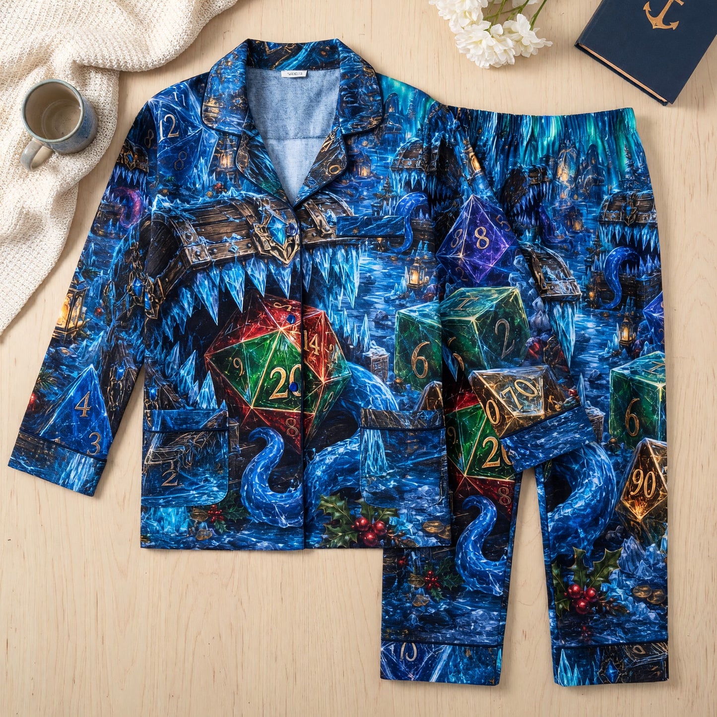 Christmas Dice Thick Pajama Set - Fantasy Winter RPG Nightwear