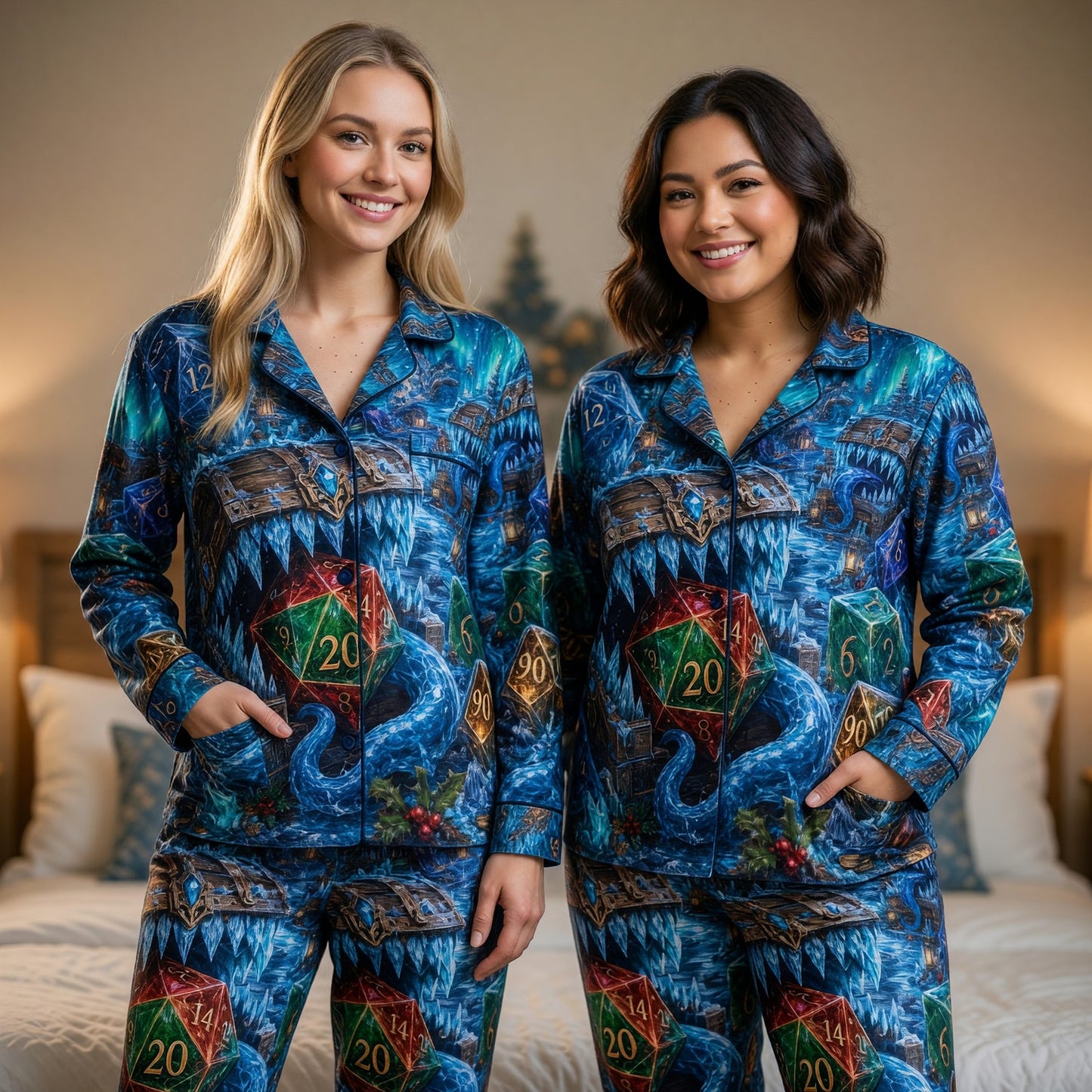 Christmas Dice Thick Pajama Set - Fantasy Winter RPG Nightwear