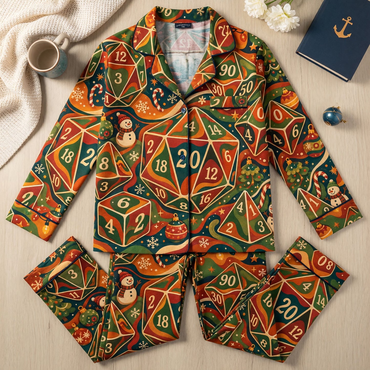 Christmas Dice Thick Pajama Set - Holiday RPG Gaming Sleepwear