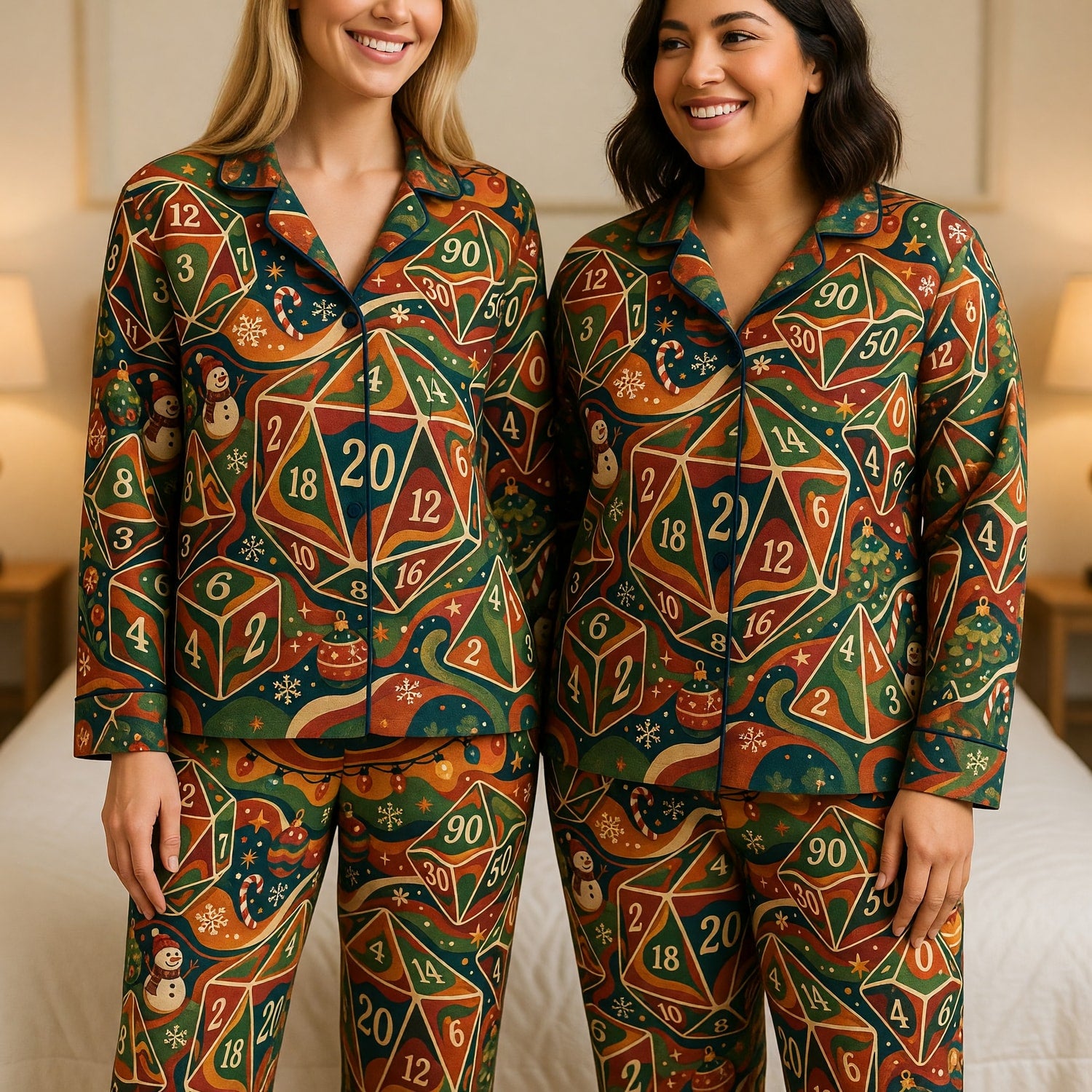 Christmas Dice Thick Pajama Set - Holiday RPG Gaming Sleepwear