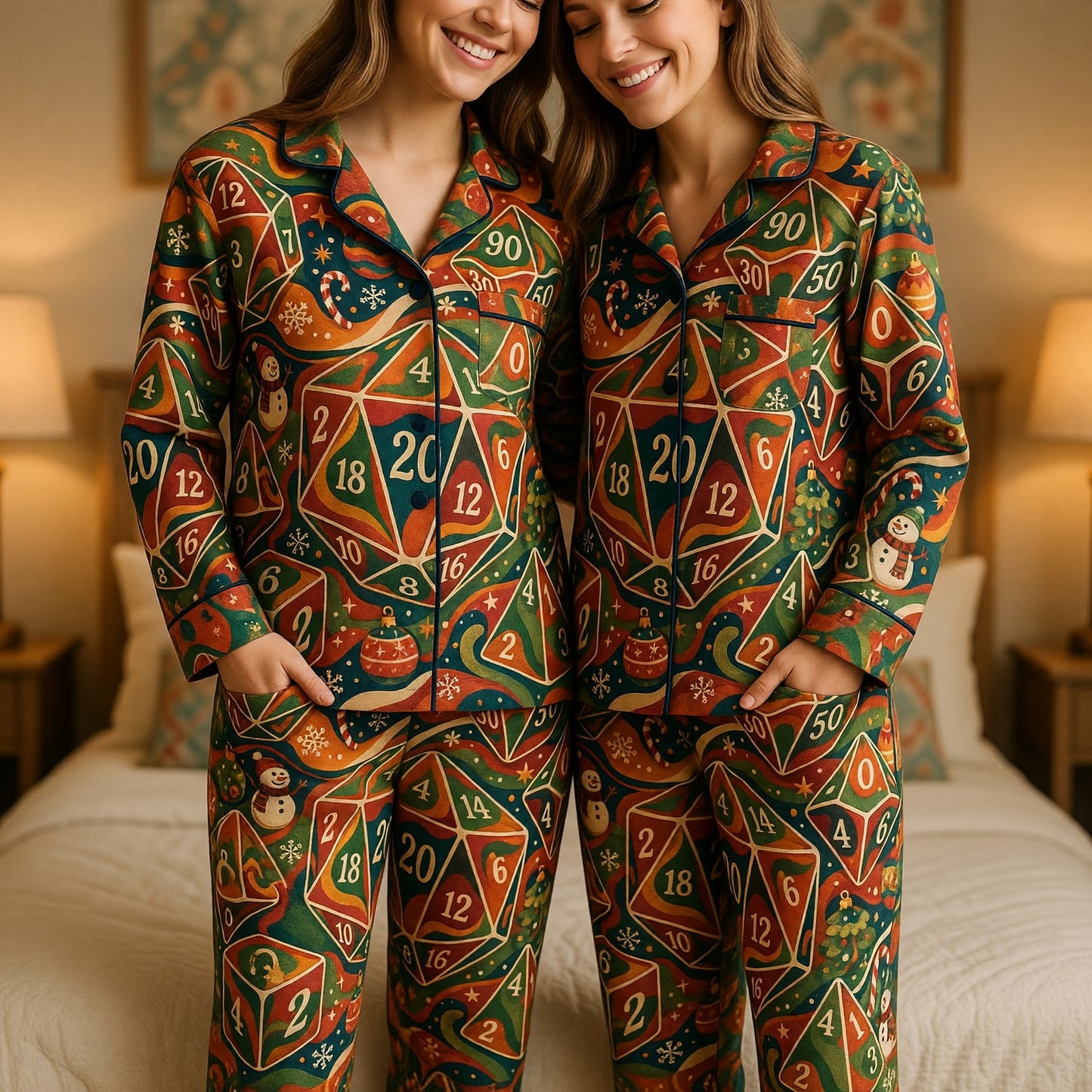 Christmas Dice Thick Pajama Set - Holiday RPG Gaming Sleepwear