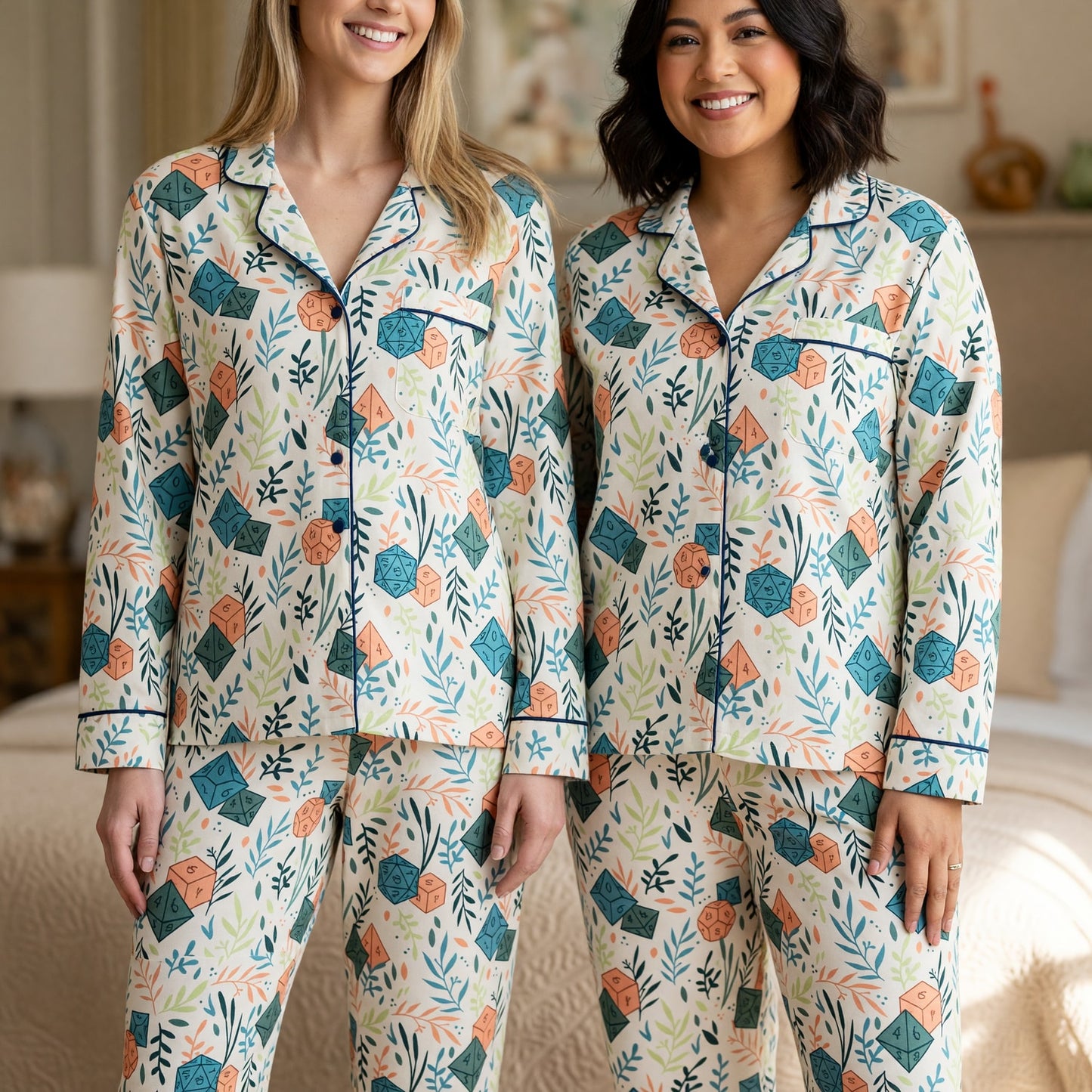 Fantasy Dungeon Dice Thick Pajama Set - Botanical Tabletop Pattern