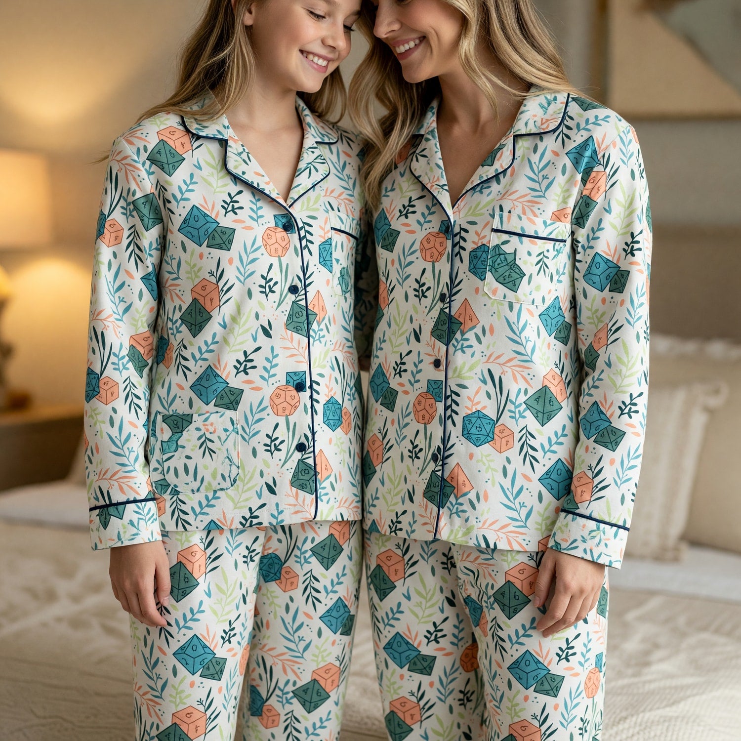 Fantasy Dungeon Dice Thick Pajama Set - Botanical Tabletop Pattern