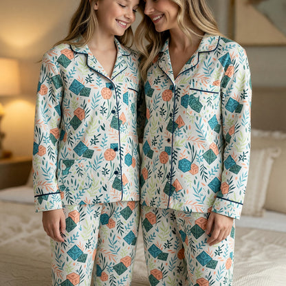 Fantasy Dungeon Dice Thick Pajama Set - Botanical Tabletop Pattern