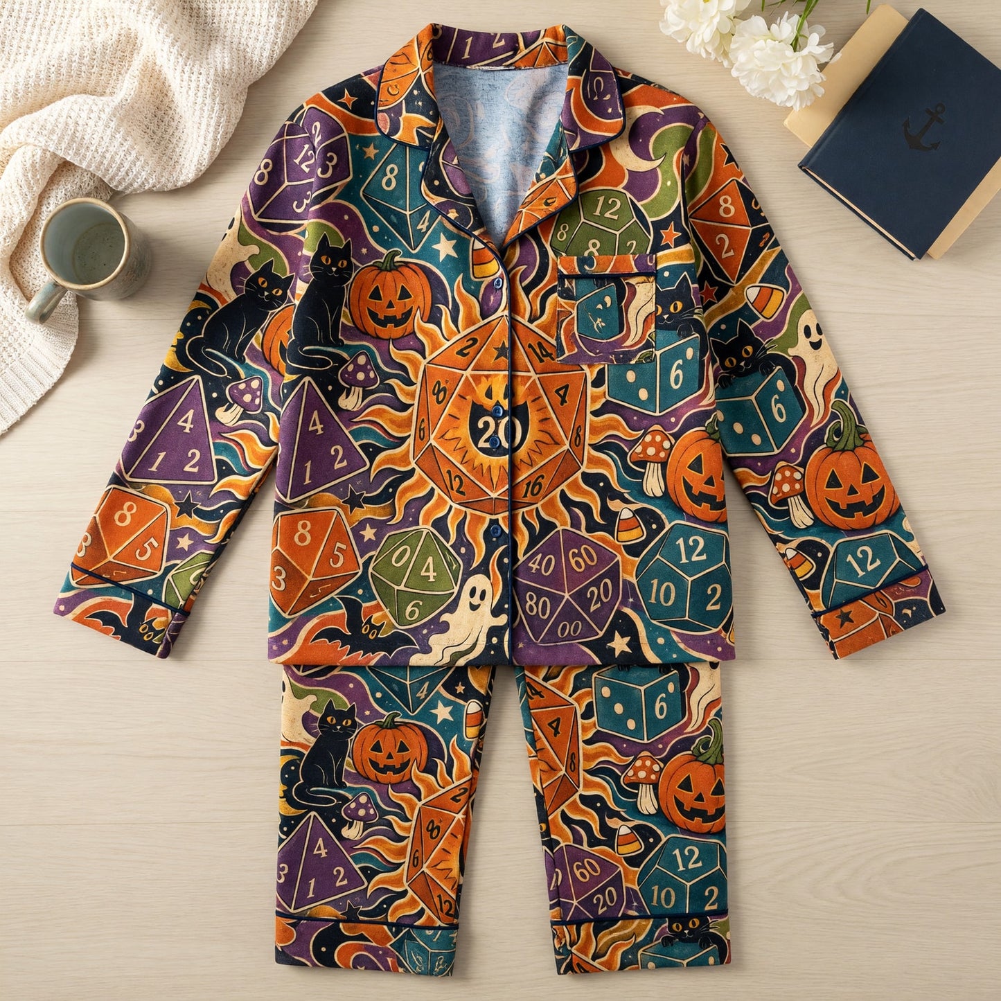 Halloween Dice Thick Pajama Set - Spooky Fantasy Nightwear