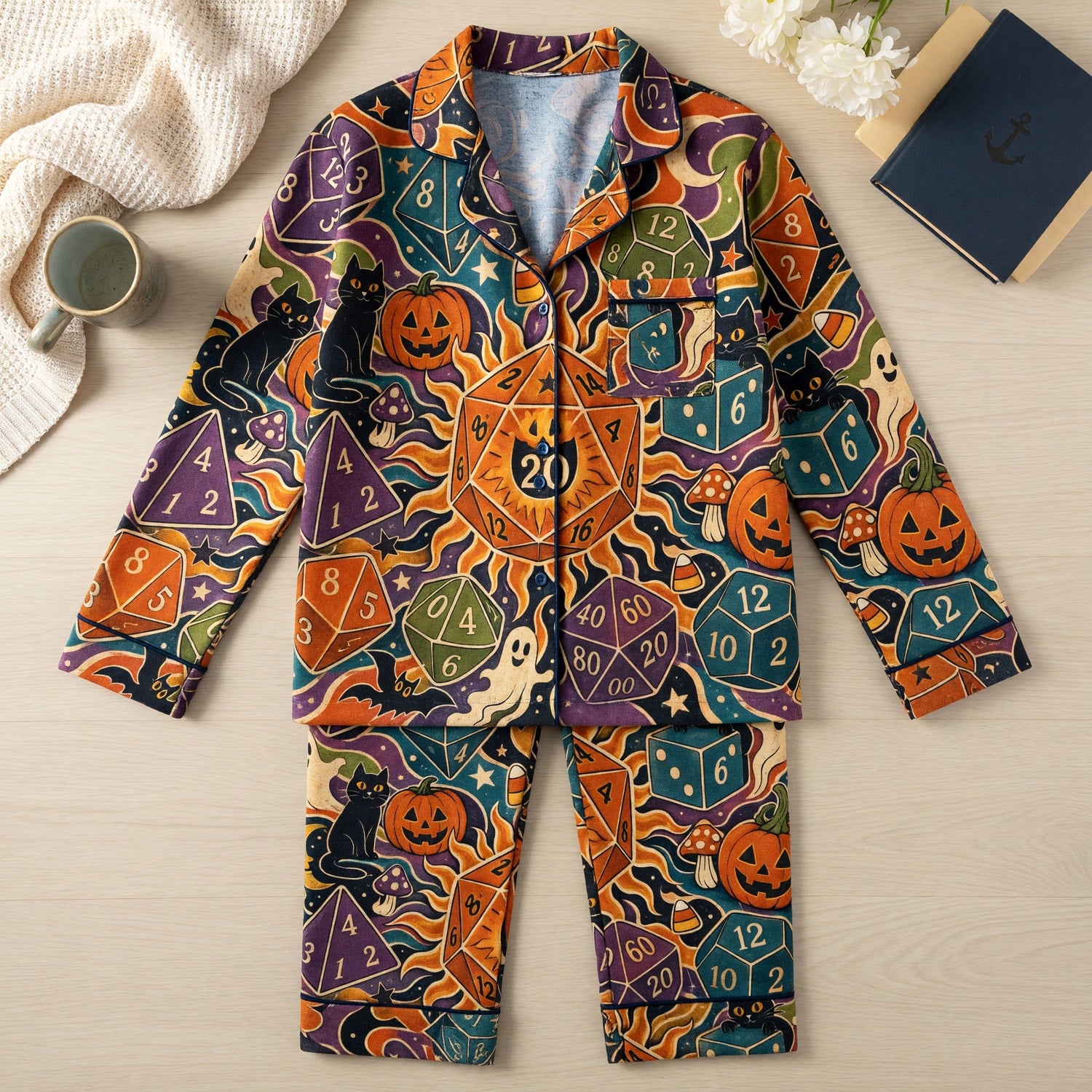 Halloween Dice Thick Pajama Set - Spooky Fantasy Nightwear