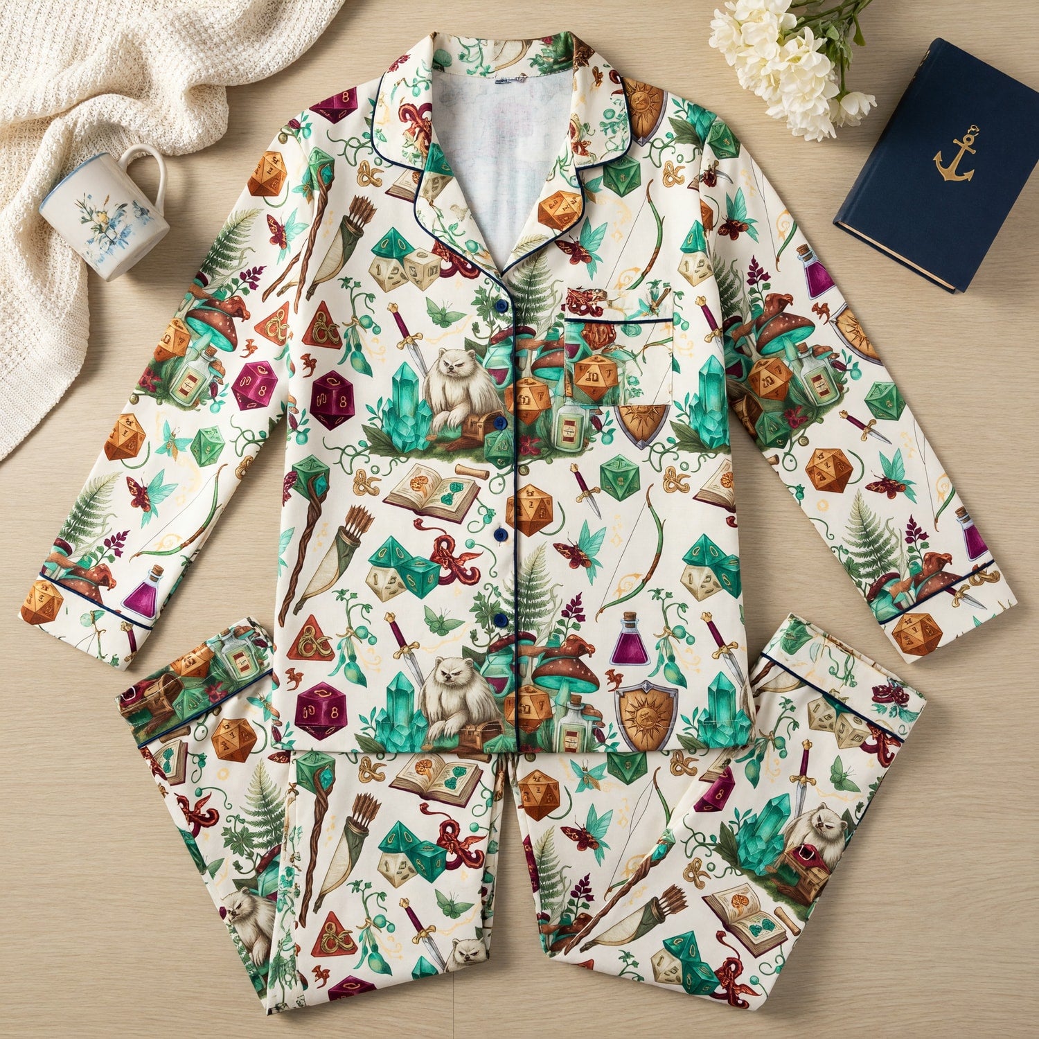 Fantasy Dungeon Thick Pajama Set - Fantasy RPG Dice Pattern
