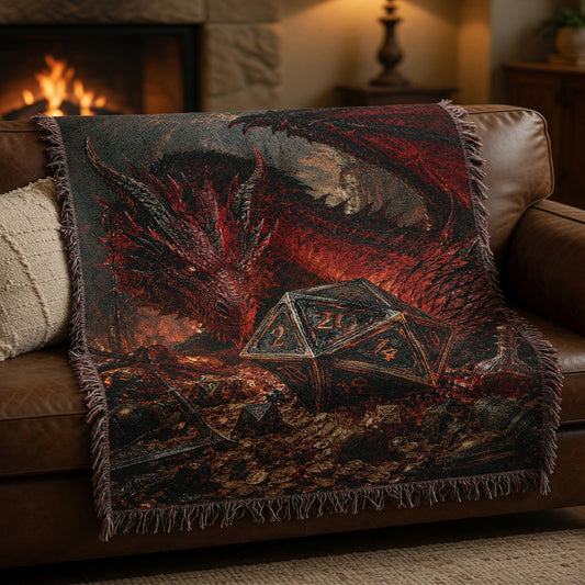 Fantasy Dungeon Dragon Woven Blanket - Fantasy RPG Dice Design
