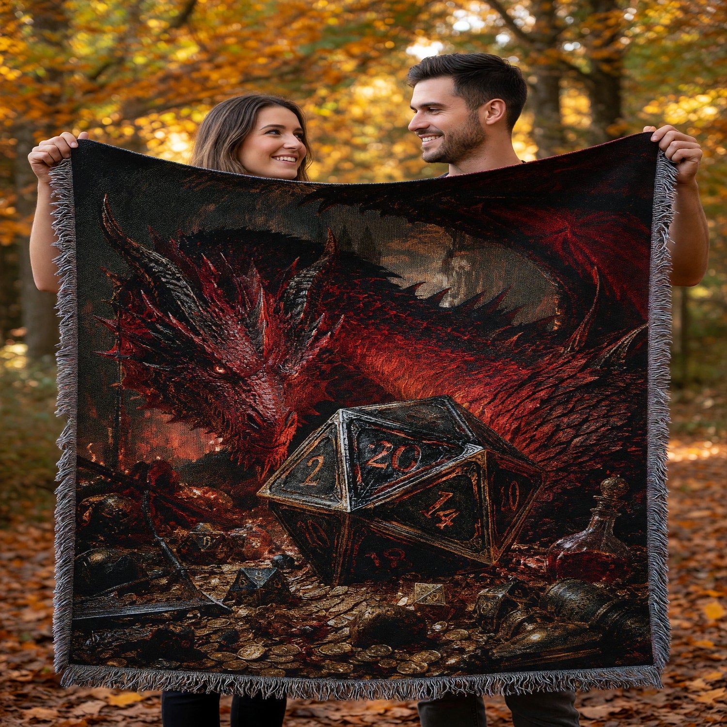 Fantasy Dungeon Dragon Woven Blanket - Fantasy RPG Dice Design