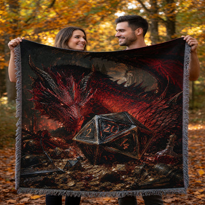 Fantasy Dungeon Dragon Woven Blanket - Fantasy RPG Dice Design