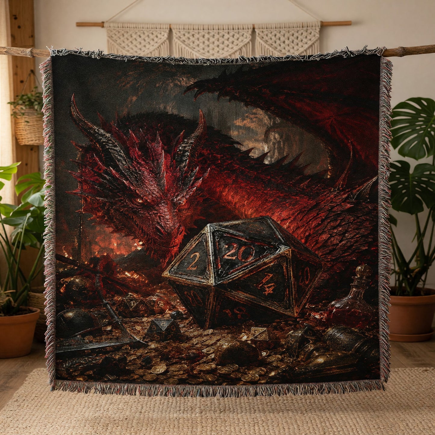 Fantasy Dungeon Dragon Woven Blanket - Fantasy RPG Dice Design