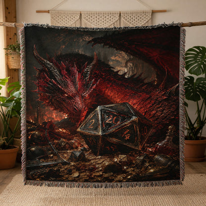 Fantasy Dungeon Dragon Woven Blanket - Fantasy RPG Dice Design