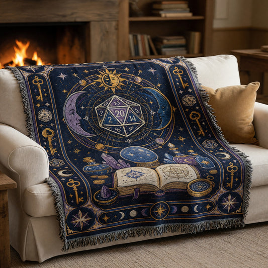 Celestial D20 Woven Blanket - Mystic RPG Fantasy Decor