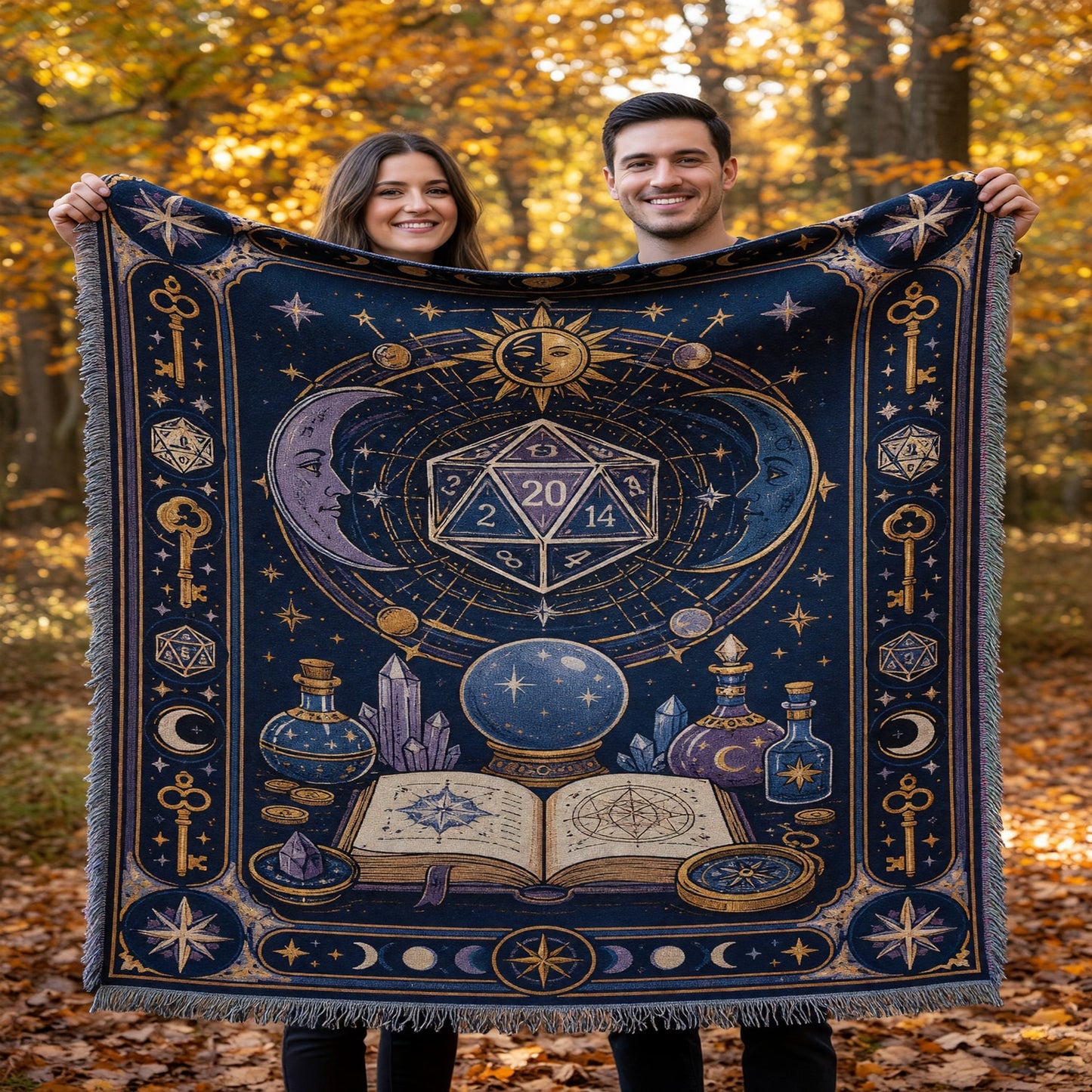 Celestial D20 Woven Blanket - Mystic RPG Fantasy Decor