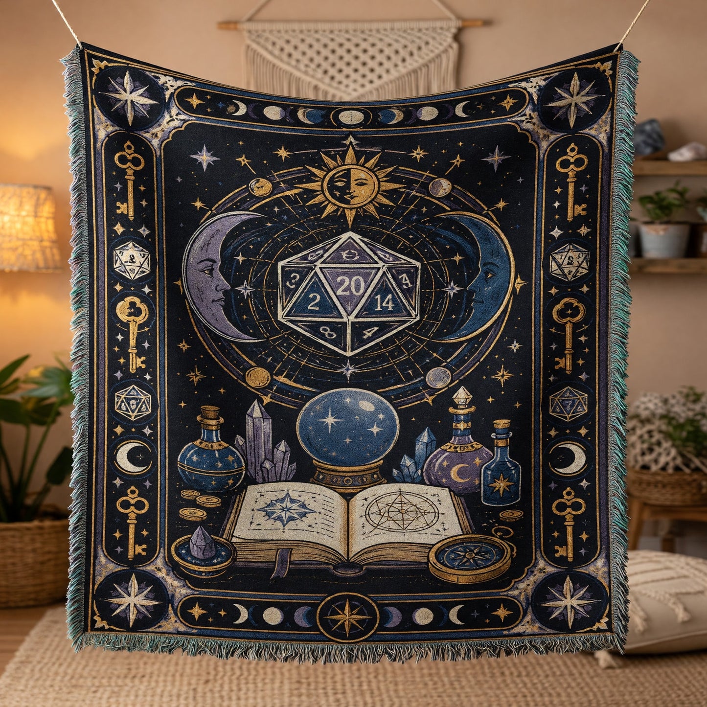 Celestial D20 Woven Blanket - Mystic RPG Fantasy Decor