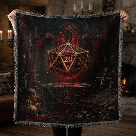 Fantasy Dungeon D20 Woven Blanket - Gothic RPG Fantasy Art