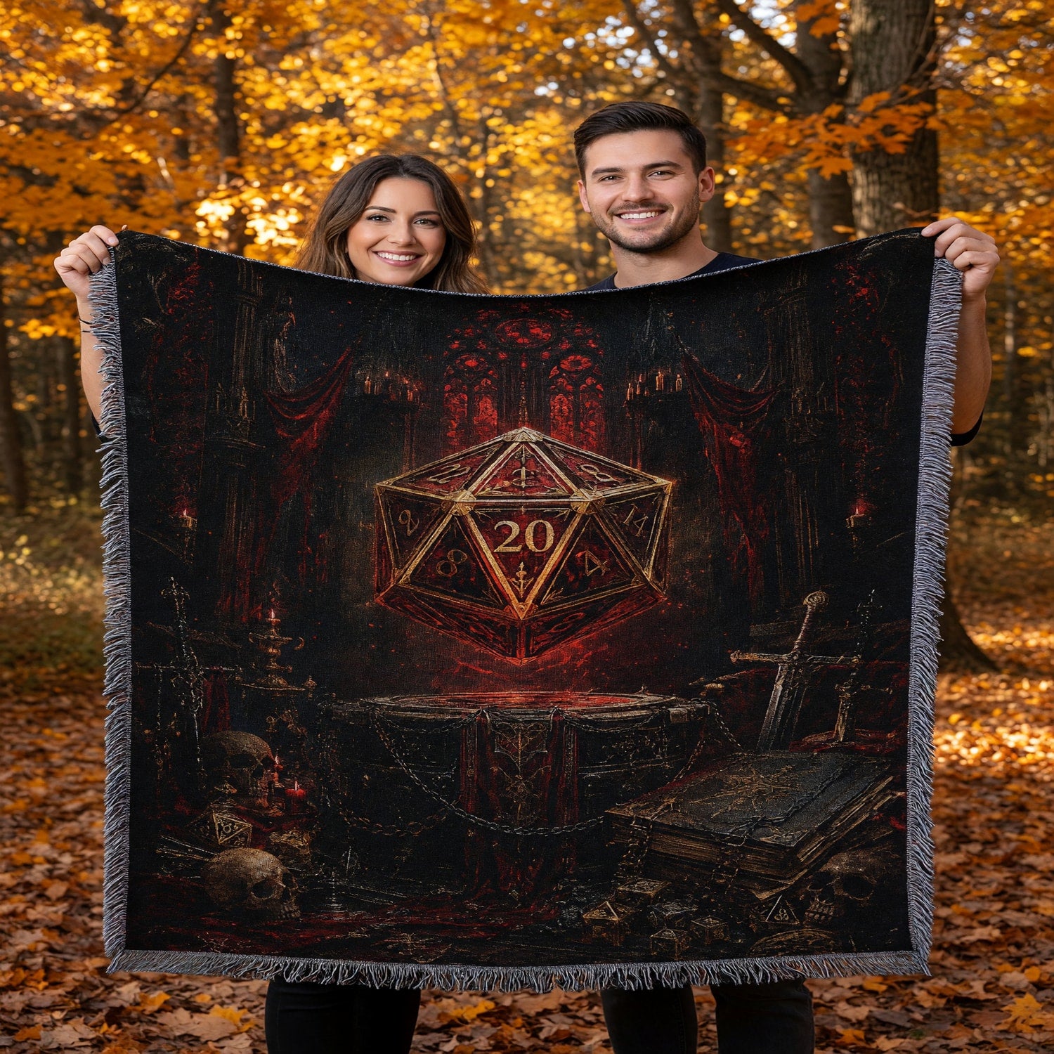 Fantasy Dungeon D20 Woven Blanket - Gothic RPG Fantasy Art