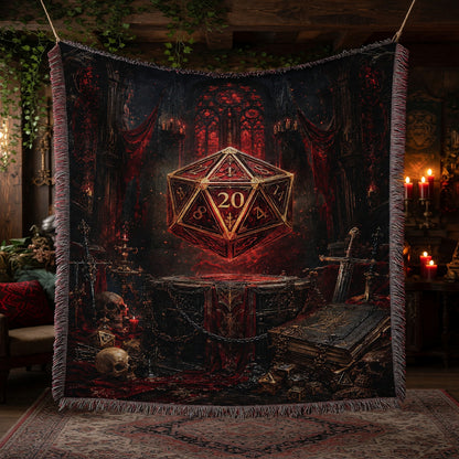 Fantasy Dungeon D20 Woven Blanket - Gothic RPG Fantasy Art