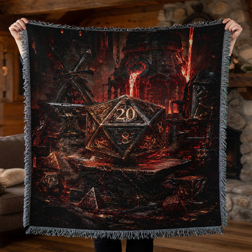Fantasy Dungeon D20 Dice Woven Blanket - Dark Fantasy RPG Forge