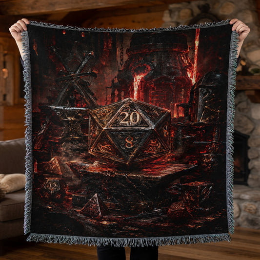 Fantasy Dungeon D20 Dice Woven Blanket - Dark Fantasy RPG Forge