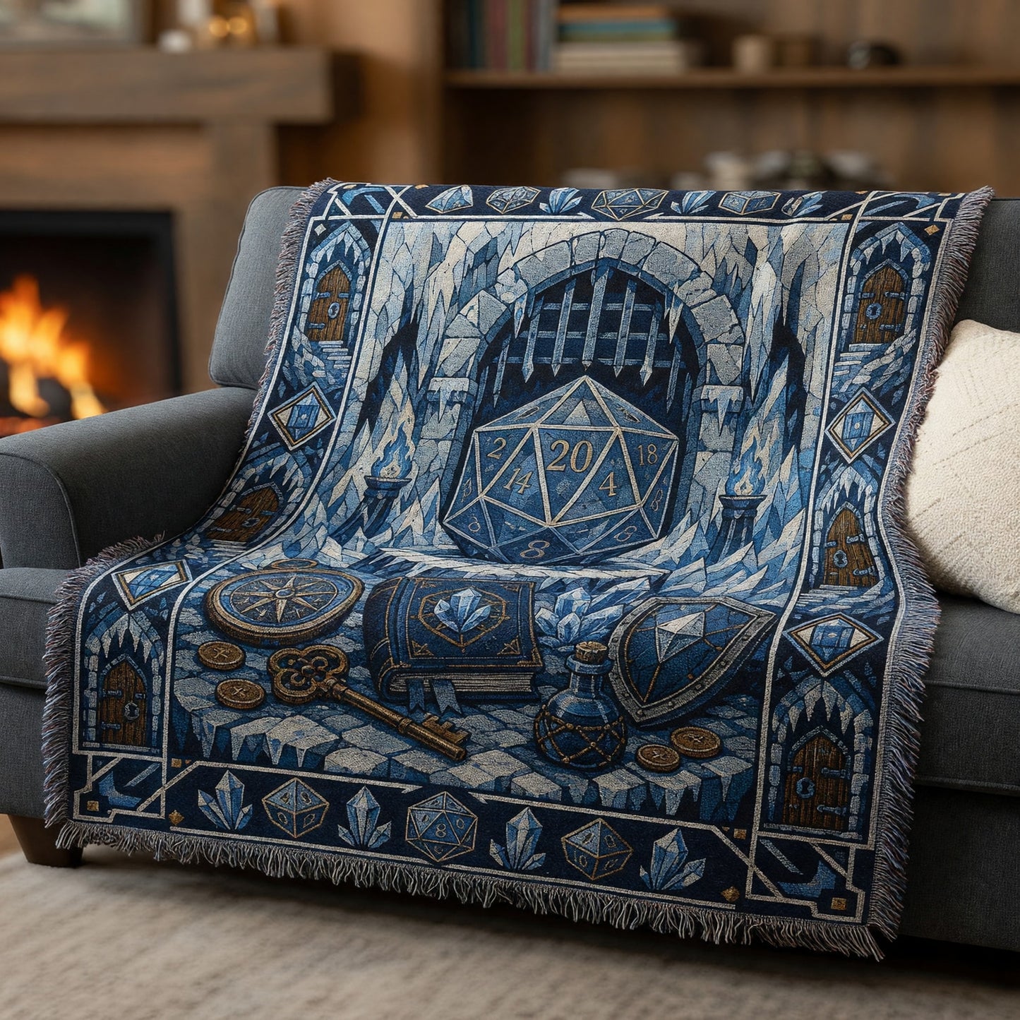 Fantasy Dungeon D20 Woven Blanket - Fantasy Dungeon RPG Art