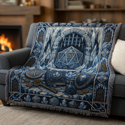 Fantasy Dungeon D20 Woven Blanket - Fantasy Dungeon RPG Art