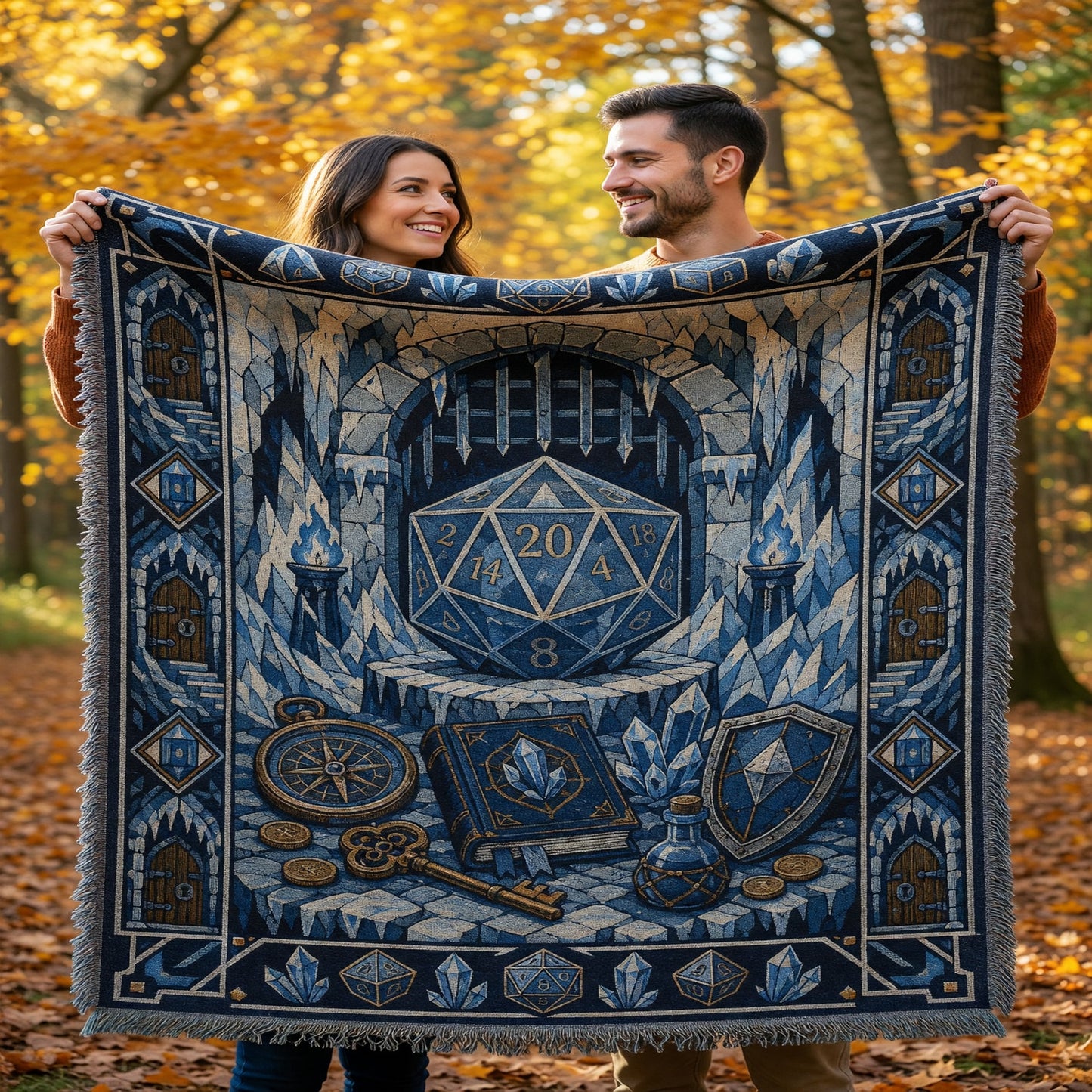 Fantasy Dungeon D20 Woven Blanket - Fantasy Dungeon RPG Art