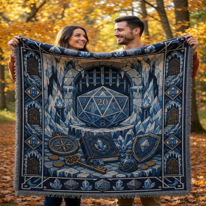 Fantasy Dungeon D20 Woven Blanket - Fantasy Dungeon RPG Art