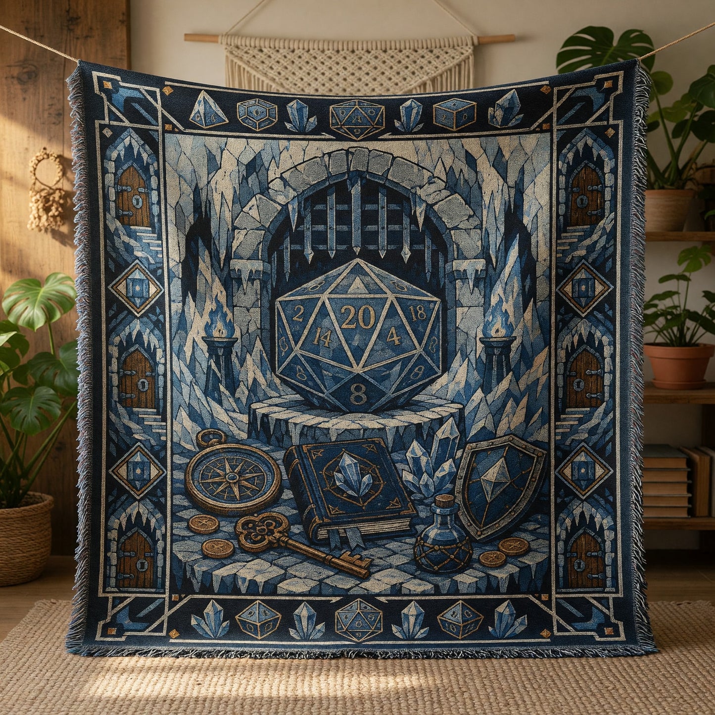 Fantasy Dungeon D20 Woven Blanket - Fantasy Dungeon RPG Art