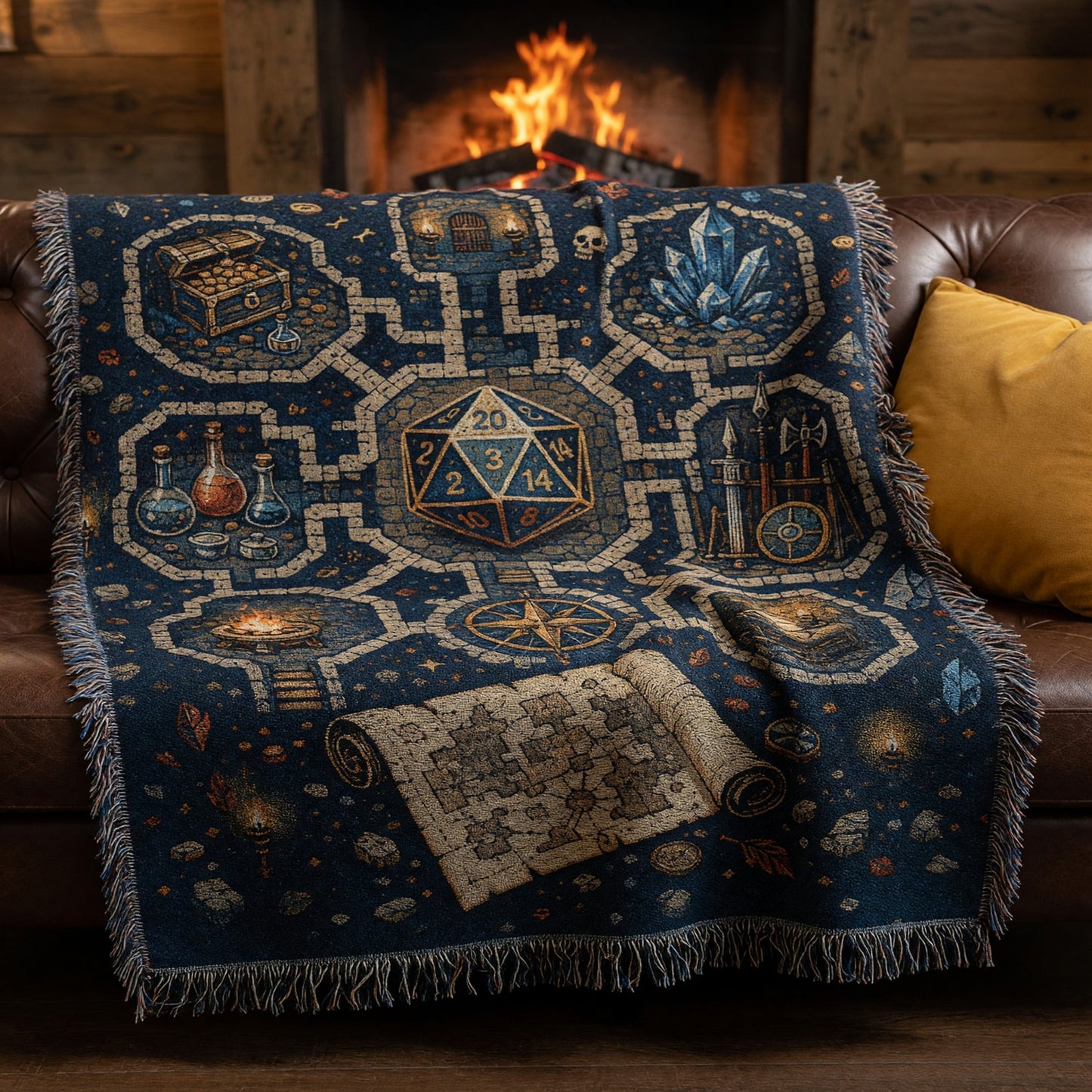 Fantasy Dungeon D20 Woven Blanket - Fantasy RPG Dungeon Map