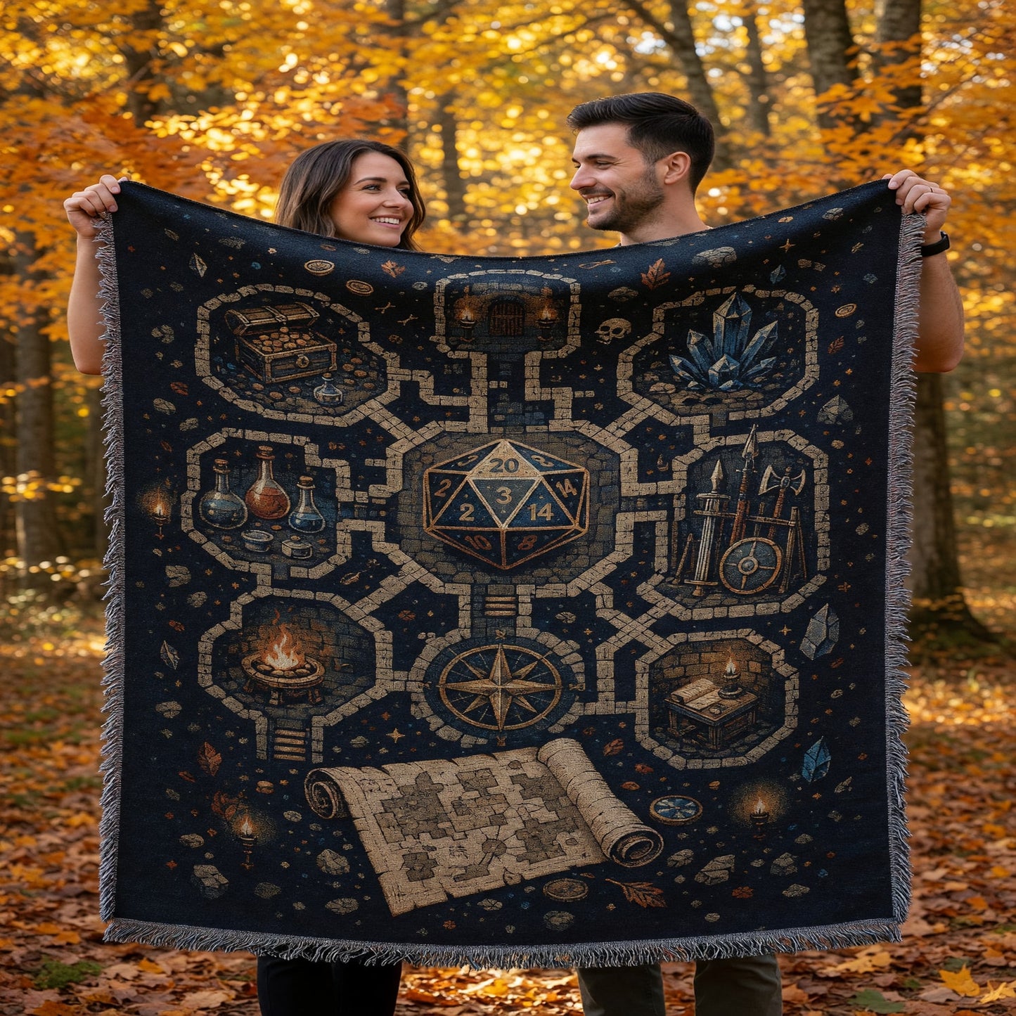 Fantasy Dungeon D20 Woven Blanket - Fantasy RPG Dungeon Map